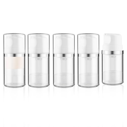 5 Pcs 50ml/1.7oz Clear Airless Lotion Pump Bottle Vacuum Cream Jars Plastic Moisturizer Dispenser Bottles Refillable Cosmetic Containers for Liquid Foundation Gel Shampoo