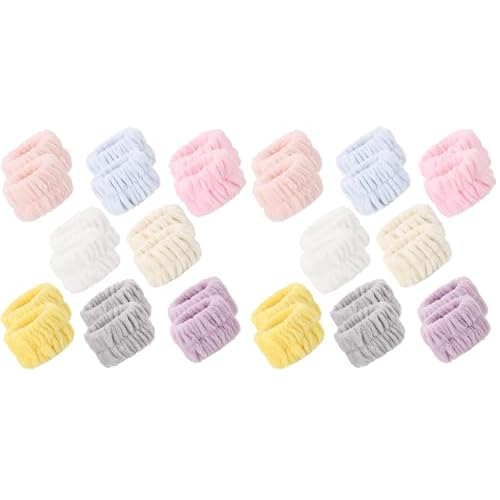 BTYMS 16 Pcs Women Face Wash Wristbands Microfiber Wrist Washband Spa Washband Wrist Towels for Washing Face, Prevent Water Running Down The Arms (Pack of 2)