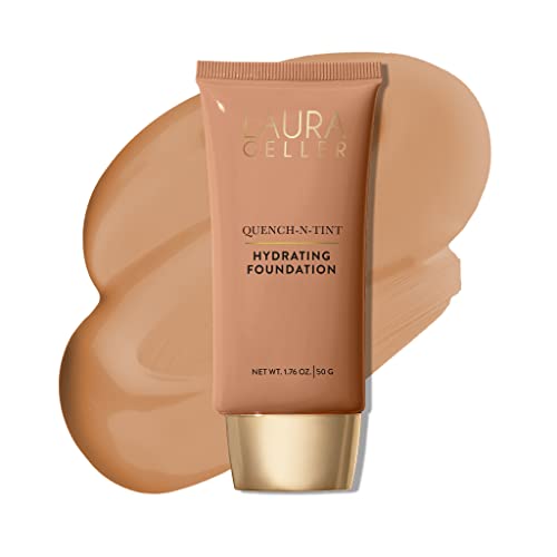 LAURA GELLER NEW YORK Quench-n-Tint Hydrating Foundation - Medium/Deep - Sheer to Light Buildable Coverage - Natural Glow Finish - Lightweight Formula with Hyaluronic Acid