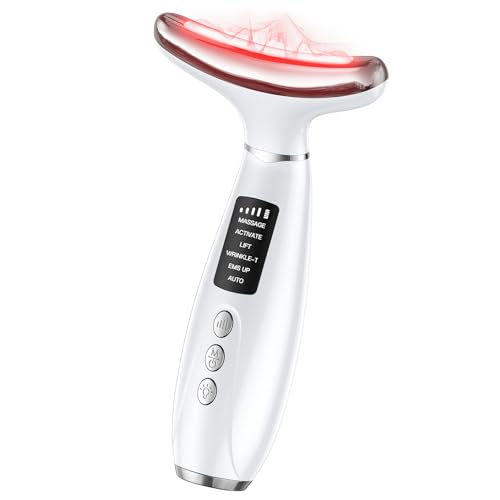 Red Light Therapy for Face & Neck, Face Massager Tool for Anti-Aging, Skin Facial Sculptor, 7-Color LED Phototherapy Device with Lifting, Heat & Vibration, Firming, Rechargeable Beauty Tool