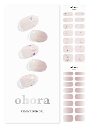 ohora Semi Cured Gel Nail Strips (N Floral Serenity) - Works with Any Nail Lamps, Salon-Quality, Long Lasting, Easy to Apply & Remove - Includes 2 Prep Pads, Nail File & Wooden Stick