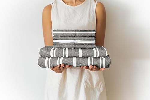 Twin 4 Piece Sheet Set - Breathable & Cooling Bed Sheets - Hotel Luxury Bed Sheets for Women, Men, Kids & Teens - Bedding w/ Deep Pockets & Easy Fit - Soft & Wrinkle Free - Twin Grey Stripes Sheets