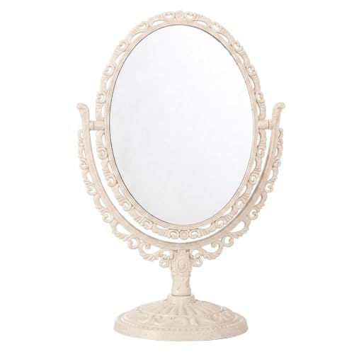 Vintage Beige Tabletop Makeup Mirror with 360° Swivel
