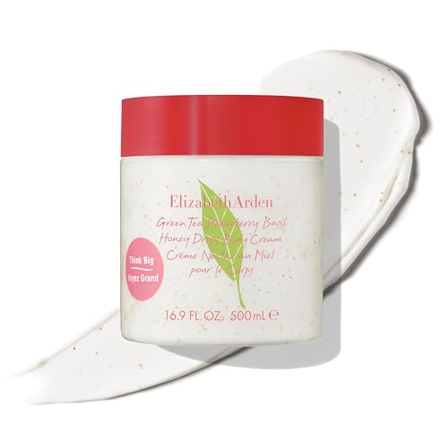 Elizabeth Arden Green Tea Strawberry Basil Honey Drops Body Cream, Hydrating Lightweight Moisturizer for Skin Care, 16.9 fl oz