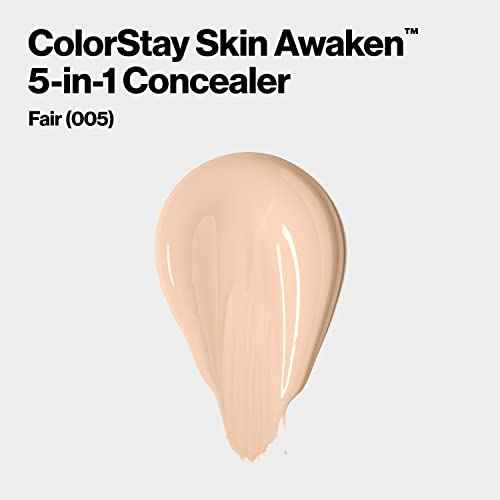 Revlon ColorStay Skin Awaken 5-in-1 Concealer, Lightweight, Creamy Longlasting Face Makeup with Caffeine & Vitamin C, For Imperfections, Dark Circles & Redness, 005 Fair, 0.27 Fl Oz