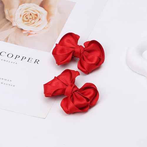 Tiny 3 Inch Hair Clips Double Bow - Cute Lined Boutique Alligator Hairpin for Girls, Toddlers, and Little Teens - Kids Barrettes Set of 2 Small Stylish