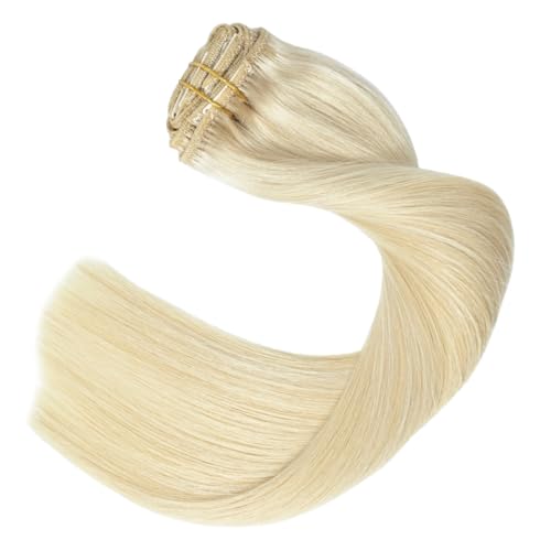 UGOTRAYS Clip in Hair Extensions Real Human Hair Blonde - 18 Inch 70g 7pcs Platinum Blonde 100% Remy Human Hair Clip in Extensions Straight Real Human Hair #60 Platinum Blonde Clip in Hair Extensions