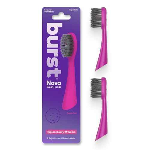 BURST Replacement Heads for Nova Sonic Toothbrush (Pink) | Super-Soft Bristles Reduce Risk of Abrasion & Irritation | Tapered Ends Reach Below The Gumline | for a Whiter, Brighter Smile