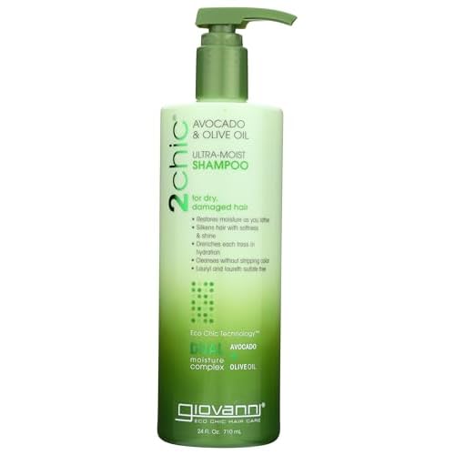 GIOVANNI 2chic Ultra-Moist Shampoo - Avocado & Olive Oil, Creamy Hydration Formula, Enriched with Aloe Vera, Shea Butter, Botanical Extracts, No Parabens, Color Safe - 24 oz