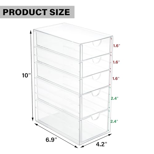 Prsildan 5-Drawer Acrylic Hair & Makeup Organizer, Space-Saving Storage