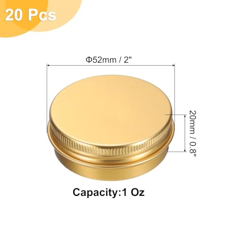 uxcell 1 Oz Tin Cans, 20 Pcs Aluminum Round Tins, Travel Sized Small Metal Tins Cosmetic Sample Containers with Screw Lid for Lotion Bars Beard Balms Candles, Gold