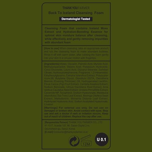 THANKYOU FARMER Back To Iceland Cleansing Foam 4.22 Fl Oz (120ml) - Pore Cleansing, Moisturized-Finish, Mens Face Wash, Face Cleanser, Face Wash For Women, Face Wash For Oily Skin