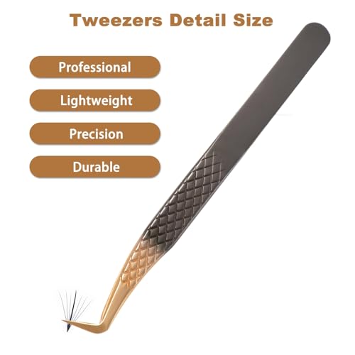 Lash Tweezers for Eyelash Extension, Set of 4 Lash Extension Tweezers with Diamond Grip, High Precision Eyelash Tweezers Set for Volume & Classic Lashes