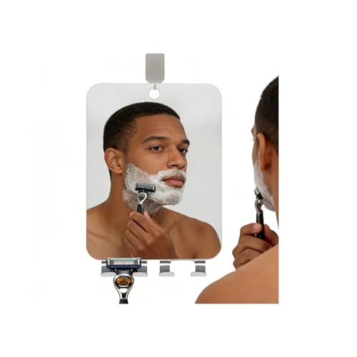 Yuibthr 6.8 x 5.4 Inch Fogless Shower Mirror with 2 Razor Holders, Anti-Fog Wall Bathroom Mirror