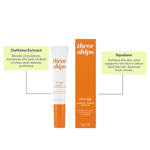 Three Ships - First Light Vitamin C + Caffeine Eye Cream | De-Puff, Awaken, Hydrate Under-Eye Area | Cruelty-Free, Vegan, Paraben-Free, Sensitive Skin Safe (0.5 oz | 15 g)