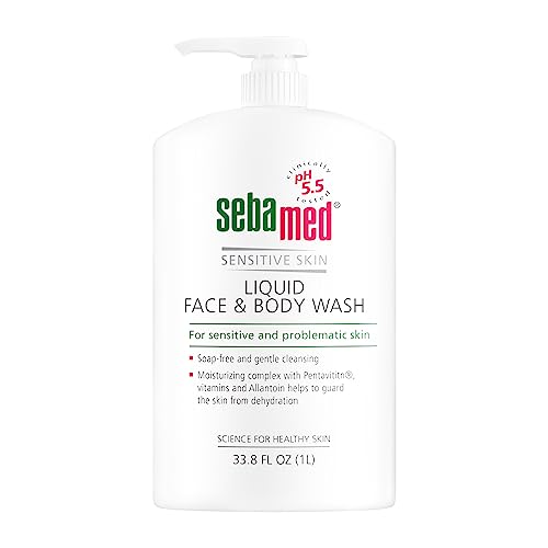 SEBAMED Liquid Face and Body Wash For Sensitive Skin pH 5.5 Mild Gentle Hydrating Cleanser Hypoallergenic Dermatologist Recommended 33.8 Fluid Ounces (1 Liter) For Healthier Smoother Skin