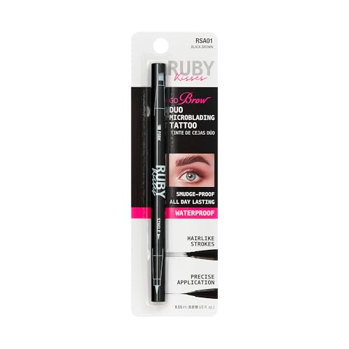 Ruby Kisses Microblading Eyebrow Pencil Waterproof Dual-Ended Brow Pen for Natural Hair-Like Strokes (Black Brown)