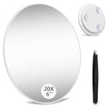 Large 6" 20x Magnifying Mirror with Tweezers, Travel Magnified Makeup Mirror with Suction Cups, 20x Magnification