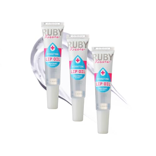 Hydrating Lip Oil Treatment Gloss - 3 Pack, Vitamin E & Jojoba, Lightweight, Repair & Protect Dry Lips - 0.33 Fl Oz