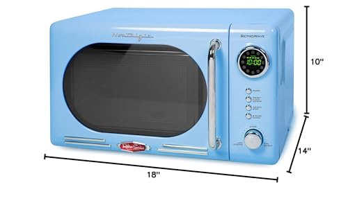 Nostalgia Retro Compact Countertop Microwave Oven - 0.7 Cu. Ft. - 700-Watts with LED Digital Display - Child Lock - Easy Clean Interior - Blue