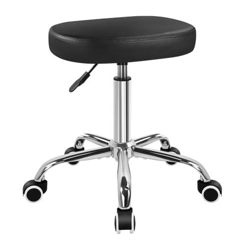 KKTONER Square Rolling Stool Swivel Height Adjustable Stool for Office Salon Home Coffee Shop Bar SPA Chair Black