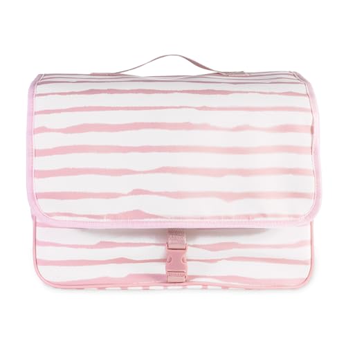 kate spade new york Hanging Toiletry Bag, 8.5" x 12.75" x 6" Travel Organizer with Gold Hook, 2 Large Bottle Compartments, Mesh & Clear Pockets, Nylon & Mesh (Goddess Stripe)