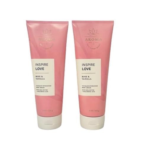 Bath and Body Works Aromatherapy Love Rose Vanilla Ultimate Hydration Body Cream 8 Oz. 2 Pack (Rose Vanilla)