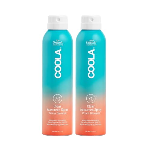 COOLA Organic Sunscreen SPF 70 Sunblock Spray, Dermatologist Tested Skin Care for Daily Protection, Vegan and Gluten Free, Peach Blossom