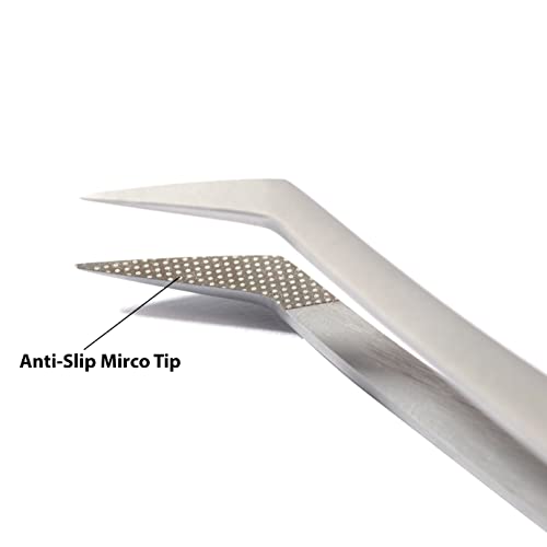 Professional Eyelash Extensions Tweezers - Strong Tension Grip - Japanese Stainless Steel Volume Tweezers for Precise Application - Anti-Slip Micro Tip (Classic Petite - HT04)