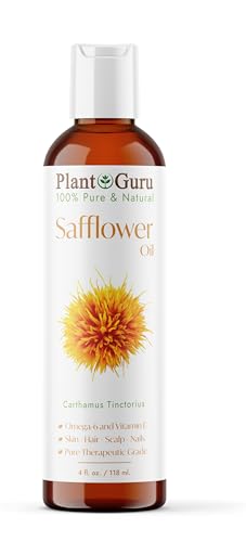 Safflower Oil 4 oz Cold Pressed 100% Pure Natural Carrier - Skin, Body and Face. Great for Moisturizing Creams, Lotions, Scalp Treatments, and Lip Balms