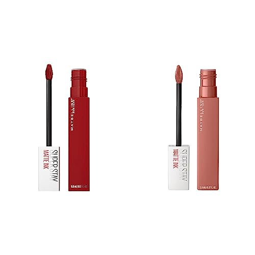 MAYBELLINE Super Stay Matte Ink Liquid Lipstick Bundle with Seductress Light Rosey Nude and Exhilarator Ruby Red Shades, 1 Count Each