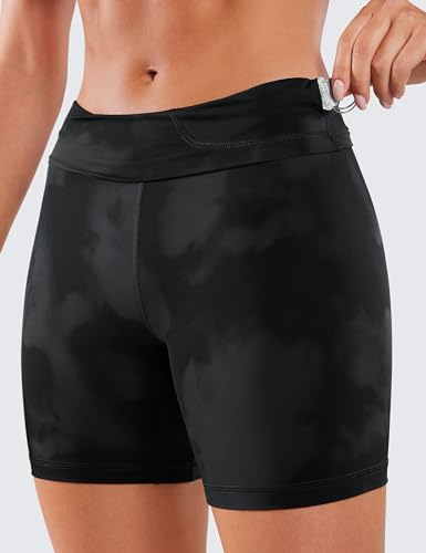 CRZ YOGA Women's Naked Feeling Biker Shorts - 4 Inches High Waist Yoga Workout Running Gym Spandex Shorts Black Tie Dye Flowers XX-Small