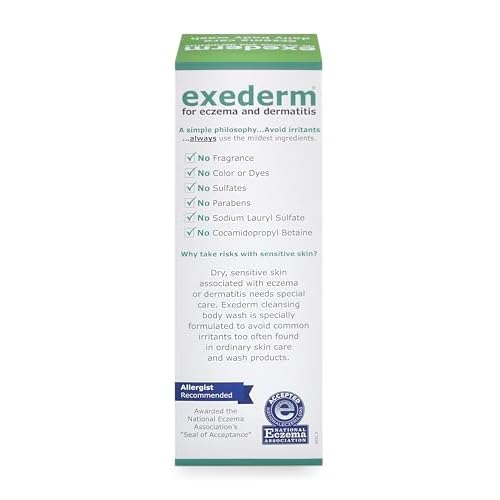 Exederm Body Wash for Eczema & Dermatitis, 8 Fl Oz, Ultra Sensitive Non-Irritating Bodywash, Gentle, Moisturizing Anti-Itch Cleanser for Red, Itchy, Dry Skin, Hypoallergenic, Sulfate & Paraben Free