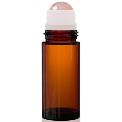 Rose Quartz Roller Bottle 50ml - Leak-Proof Amber Glass for Oils