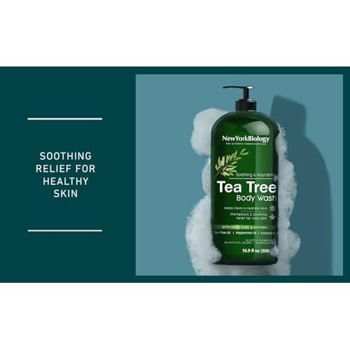 New York Biology Tea Tree Body Wash for Men and Women - Moisturizing Body Wash Helps Soothe the Skin - Refreshing and Hydrating Cleanser for Body and Feet - 16.9 Fl Oz