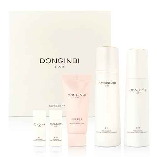 Donginbi Red Ginseng Moisturizing & Firming Skin Care Set - Hydrating Toner for Dry Skin (5.07 floz), Korean Red Ginseng Essence (4.39 floz), Firming Cream, Korean Skin Care Gifts for Women