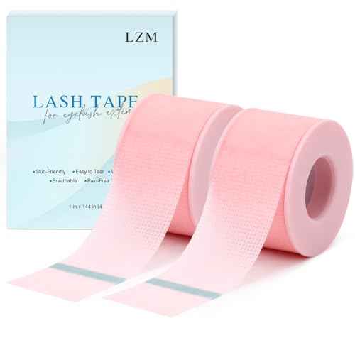 LZM Lash Tape for Eyelash Extensions,Eyelash Tape Silicone Gel Eyelash Extension Tape for Sensitive Skin Pain-Free Removal Breathable Lash Extensions Tape (1in x 4yd, 2Rolls,Pink)