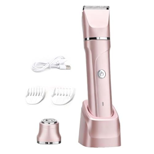 2-in-1 ? Rechargeable Electric Razors for Women, Painless Bikini Trimmer for Women for Bikini, Underarm, Legs, Arms ? IPX7 Waterproof, Compact Travel Design, Silver Pink