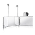HIEEY 3 Way Mirror for Hair Cutting,360 Trifold Mirror with Height Adjustable Telescoping Hooks,and 5X Magnification,for Makeup, Hair Styling