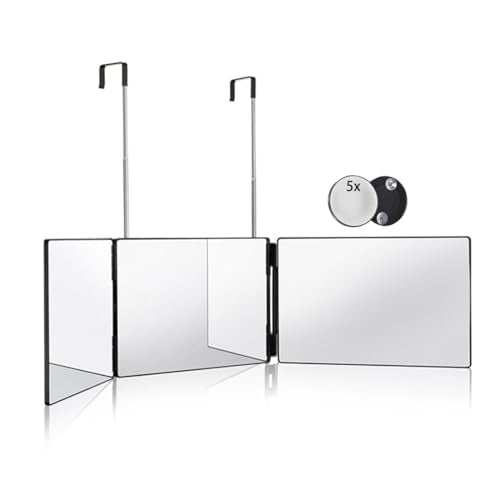 3-Way Trifold Mirror with 5X Magnification & Adjustable Hooks
