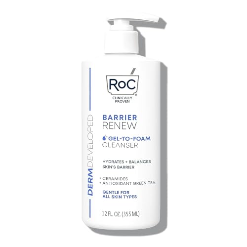 RoC Barrier Renew Gel to Foam Non Drying Cleanser with Ceramides + Antioxidant Green Tea + Glycerin to Hydrate & Balance Skin, 12 Ounces