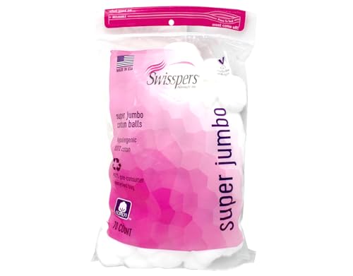 Swisspers Jumbo Plus Size 100% Cotton Balls - 70 Count (Pack of 5)