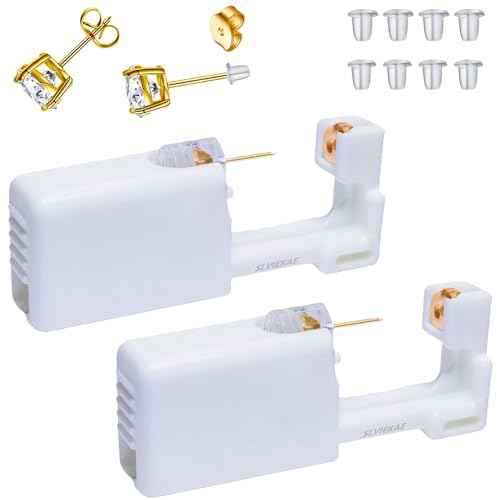 Ear Piercing Kits Disposable Ear Piercing Gun Kits No Pain Easy Use Ear Piercing Gun Kit Tool with Multi-Sized Gold Silver CZ Earring Studs