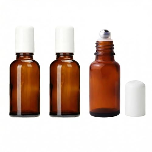 3PCS 15ml Amber Glass Roller Bottles with Stainless Steel Balls