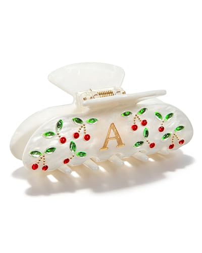 AWAYTR Cherry Monogram Hair Clip with Rhinestones - Durable Claw Clip for Fine Hair