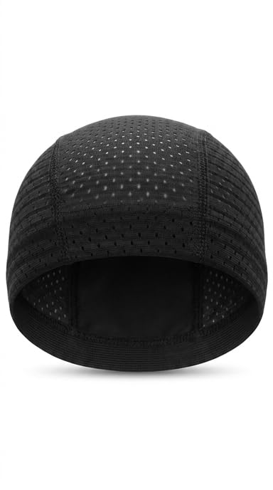 Qfitt Spandex Cool Mesh Dome Cap for Men - Black Breathable Wave Cap
