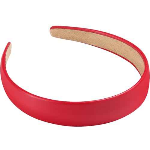 WantGor 1 Inch PU Leather Headband, Wide Padded Hairband Fashion Hair Bands Cute Womens Headbands Holiday DIY Hair Accessories (Red)