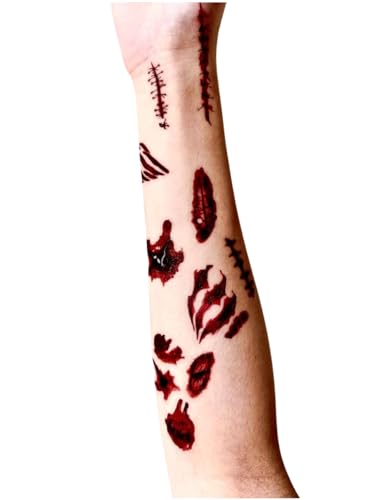Halloween Scar Temporary Tattoos, 3D Waterproof Zombie Wound Stickers (30 Pack)
