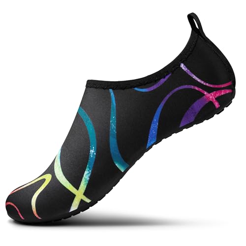 SEEKWAY Water Shoes Women Men Adult Quick-Dry Aqua Socks Barefoot Non Slip for Beach Swim River Pool Lake surf Black Size SK002