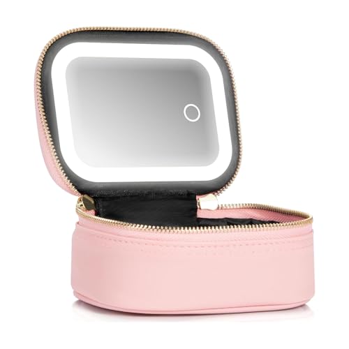 LED Makeup Bag with Mirror, 3 Light Modes Travel Cosmetic Organizer